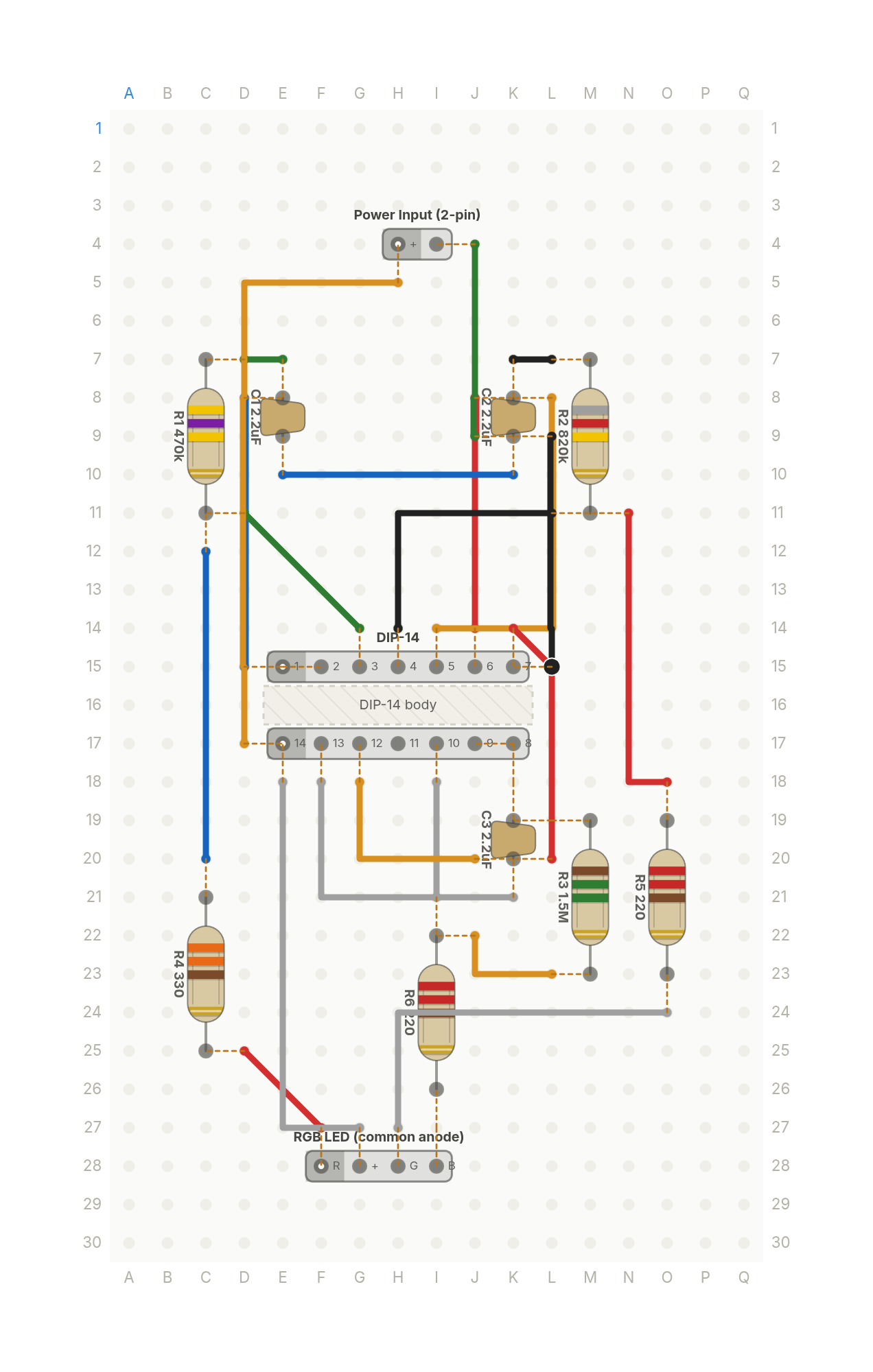 Perfboard layout of I replaced three chips with one