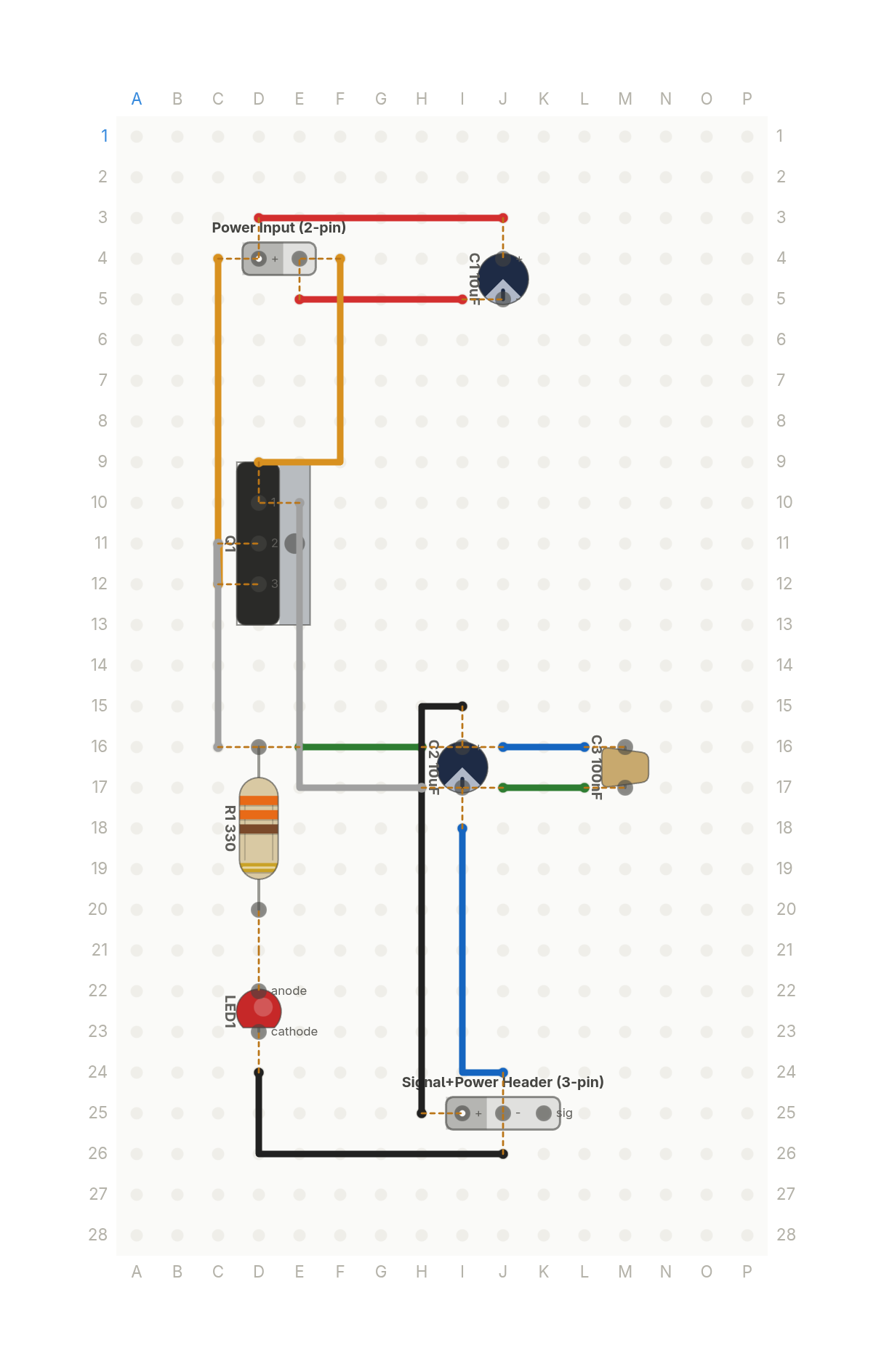 Perfboard layout of The regulator every ESP32 secretly needs