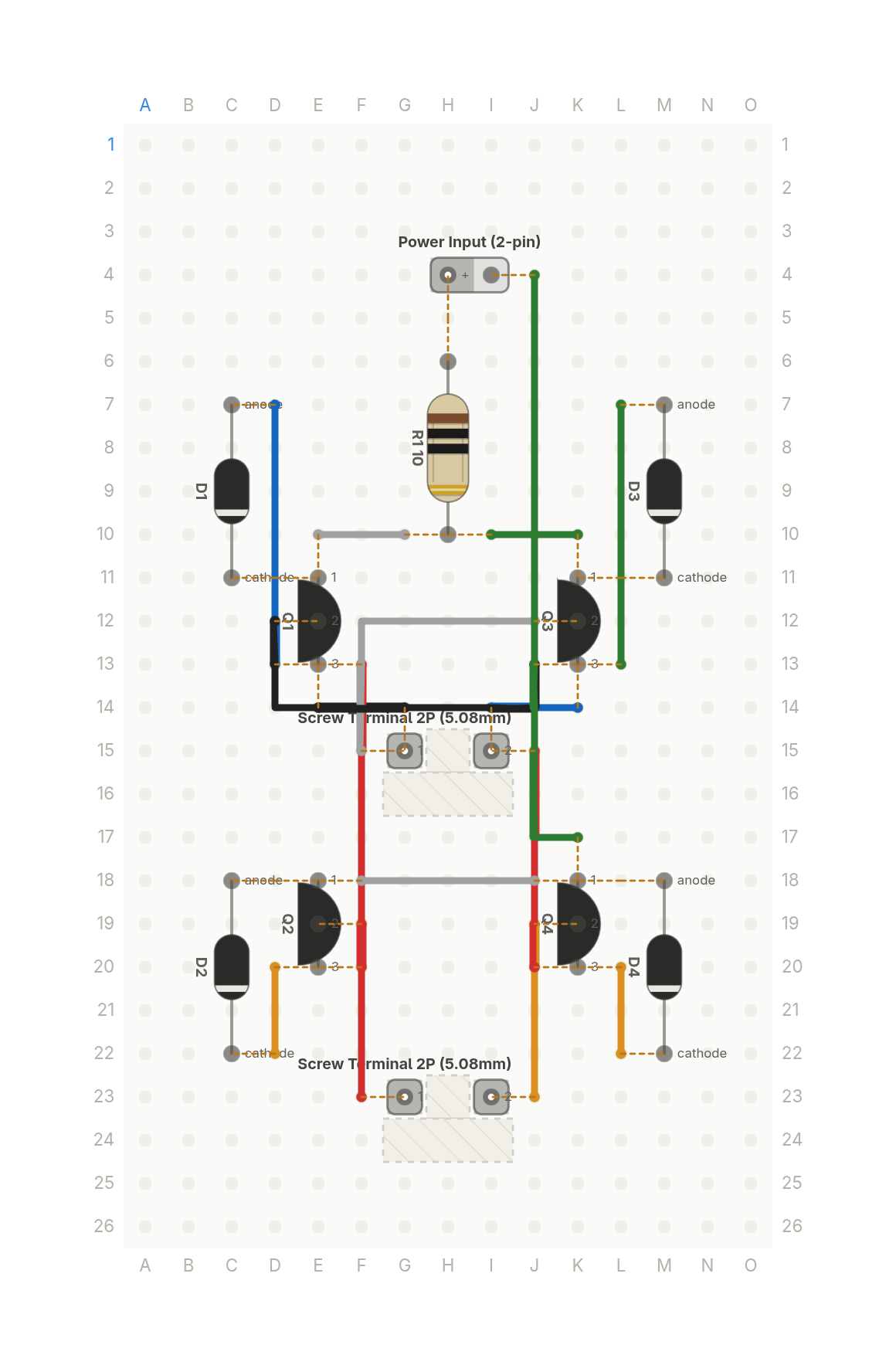 Perfboard layout of An H-bridge with no chip