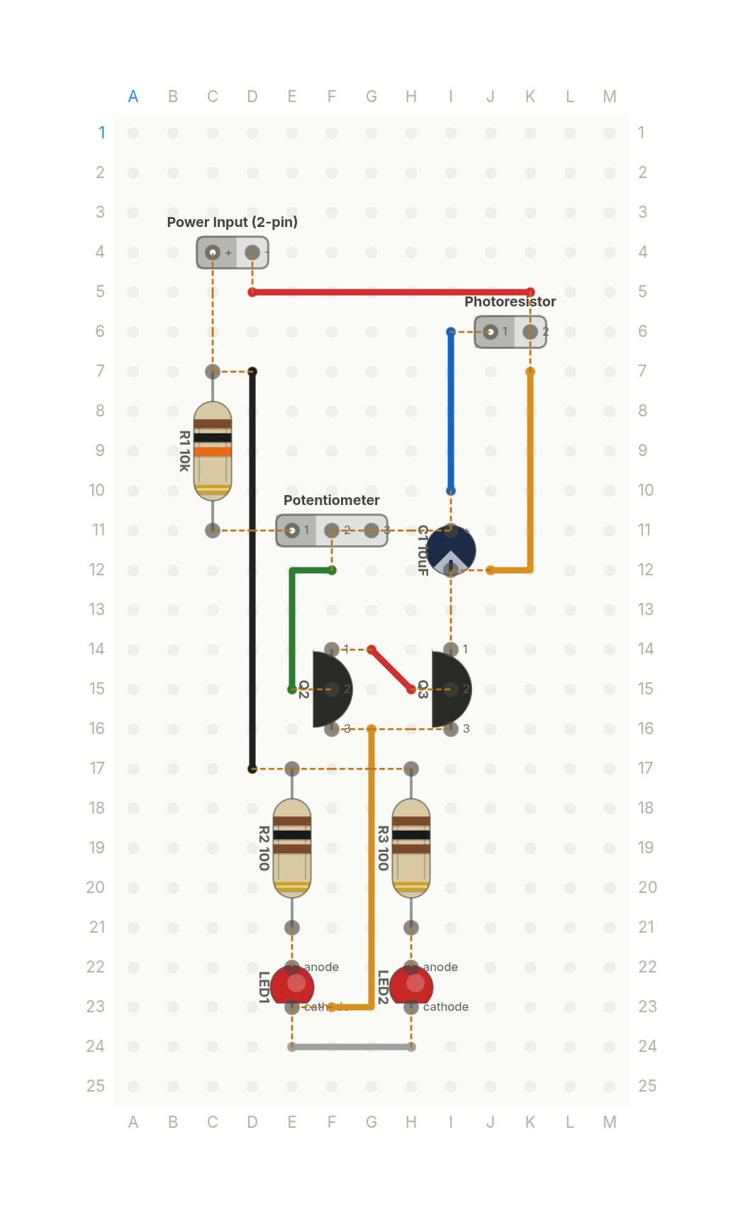 Perfboard layout of How does a night light know it's dark?