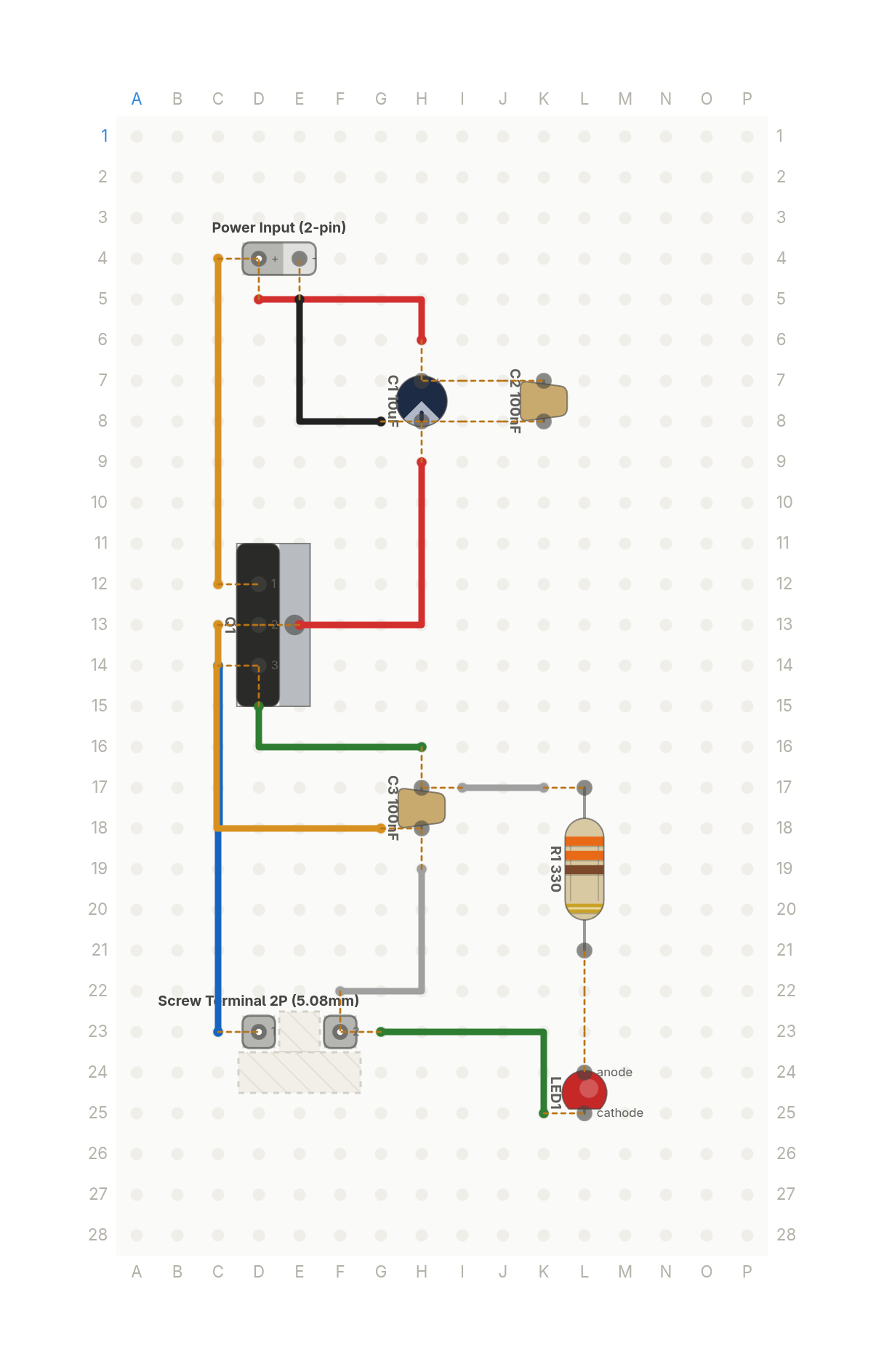 Perfboard layout of Why the most-built circuit gets hot (the math)
