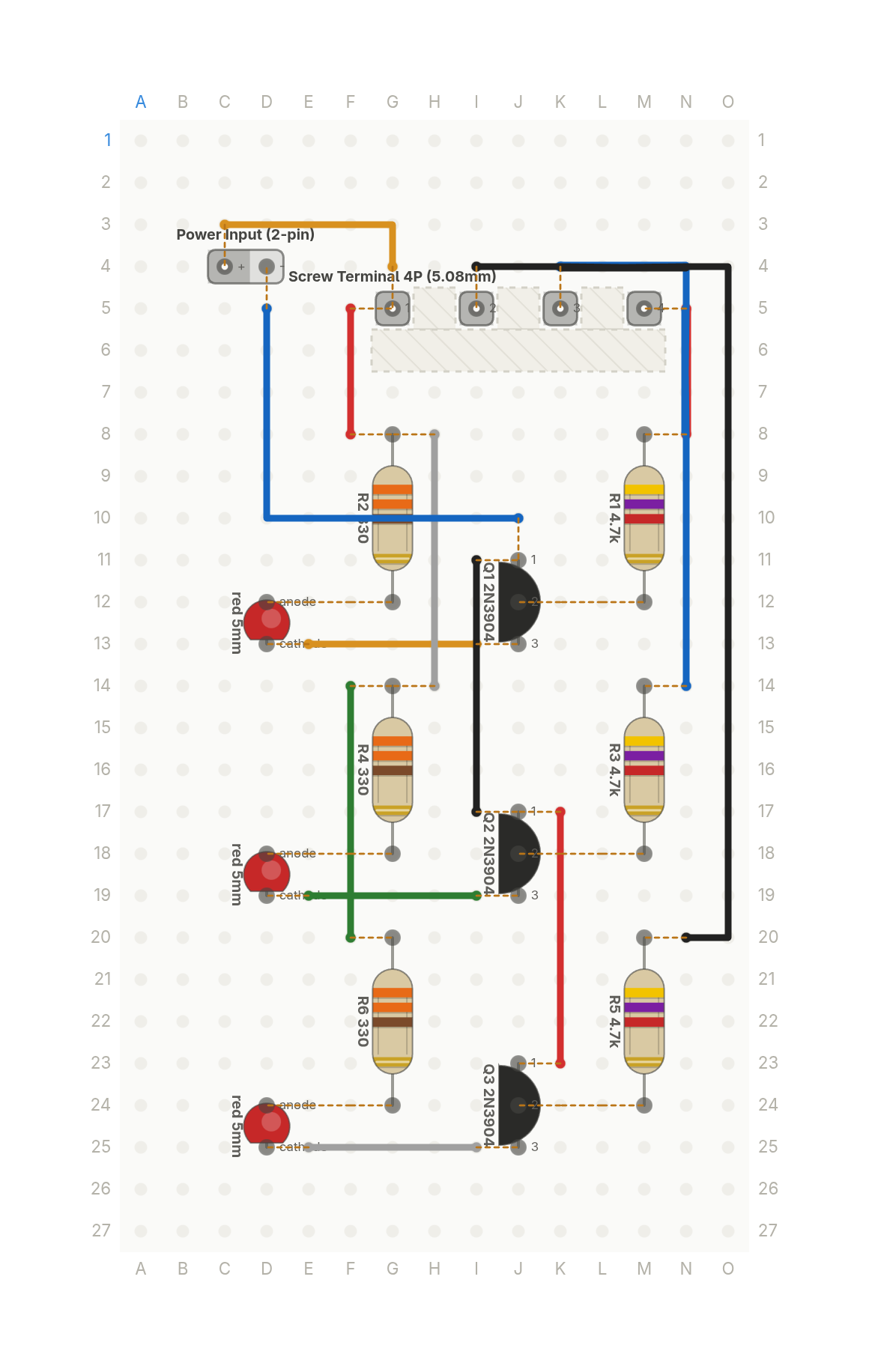 Perfboard layout of It tells me how full the tank is