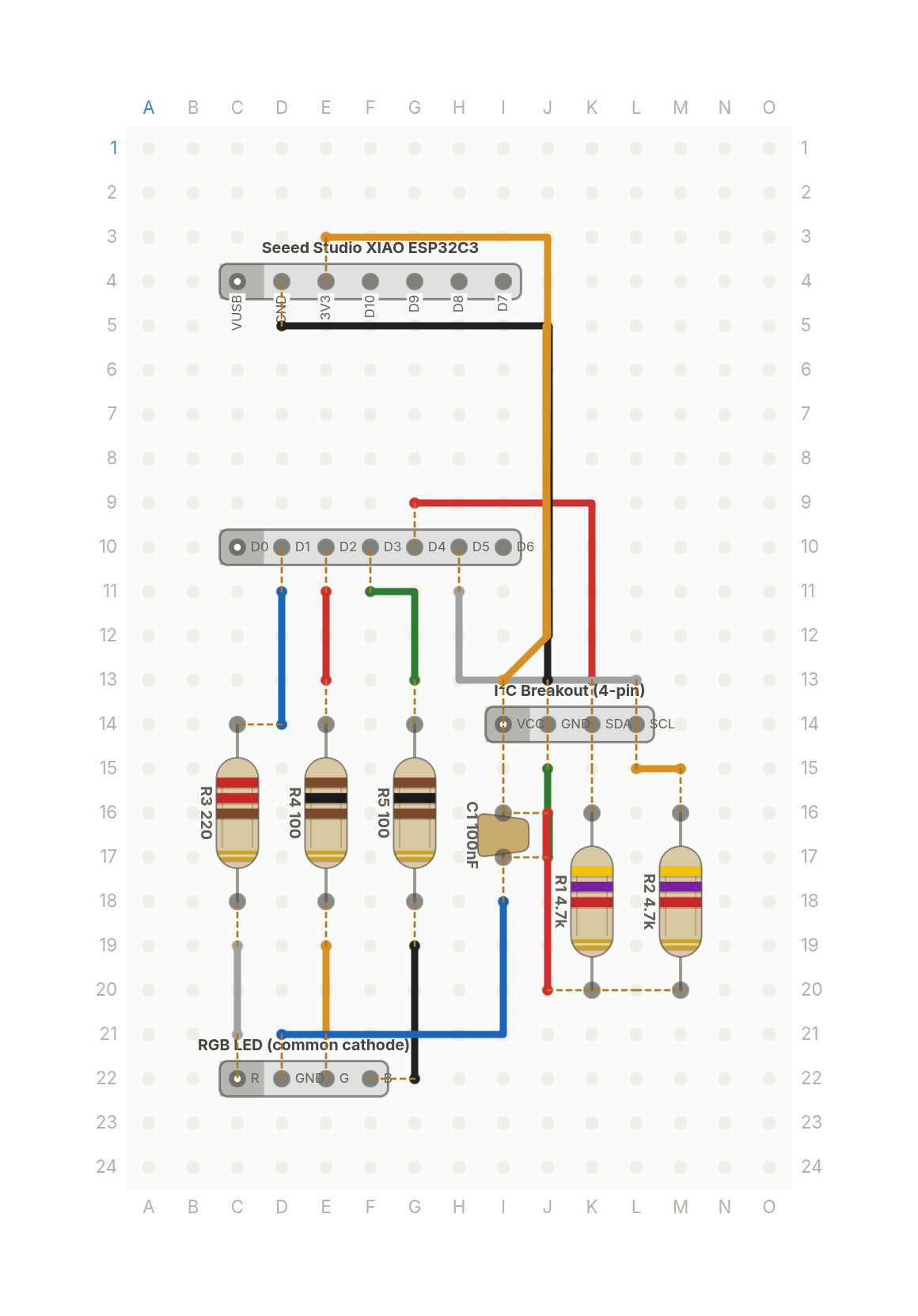Perfboard layout of The whole weather station is three parts